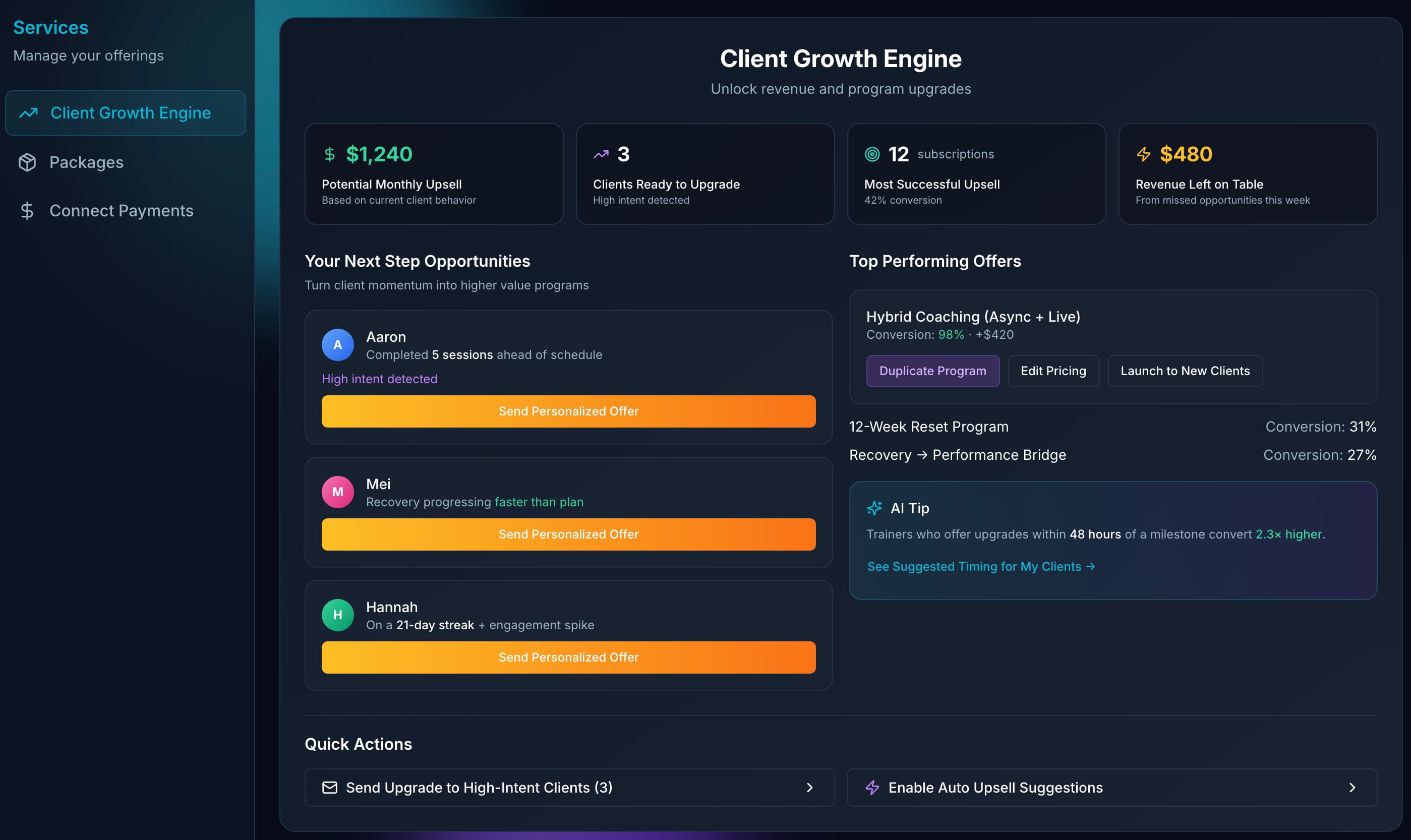 Client growth engine analytics