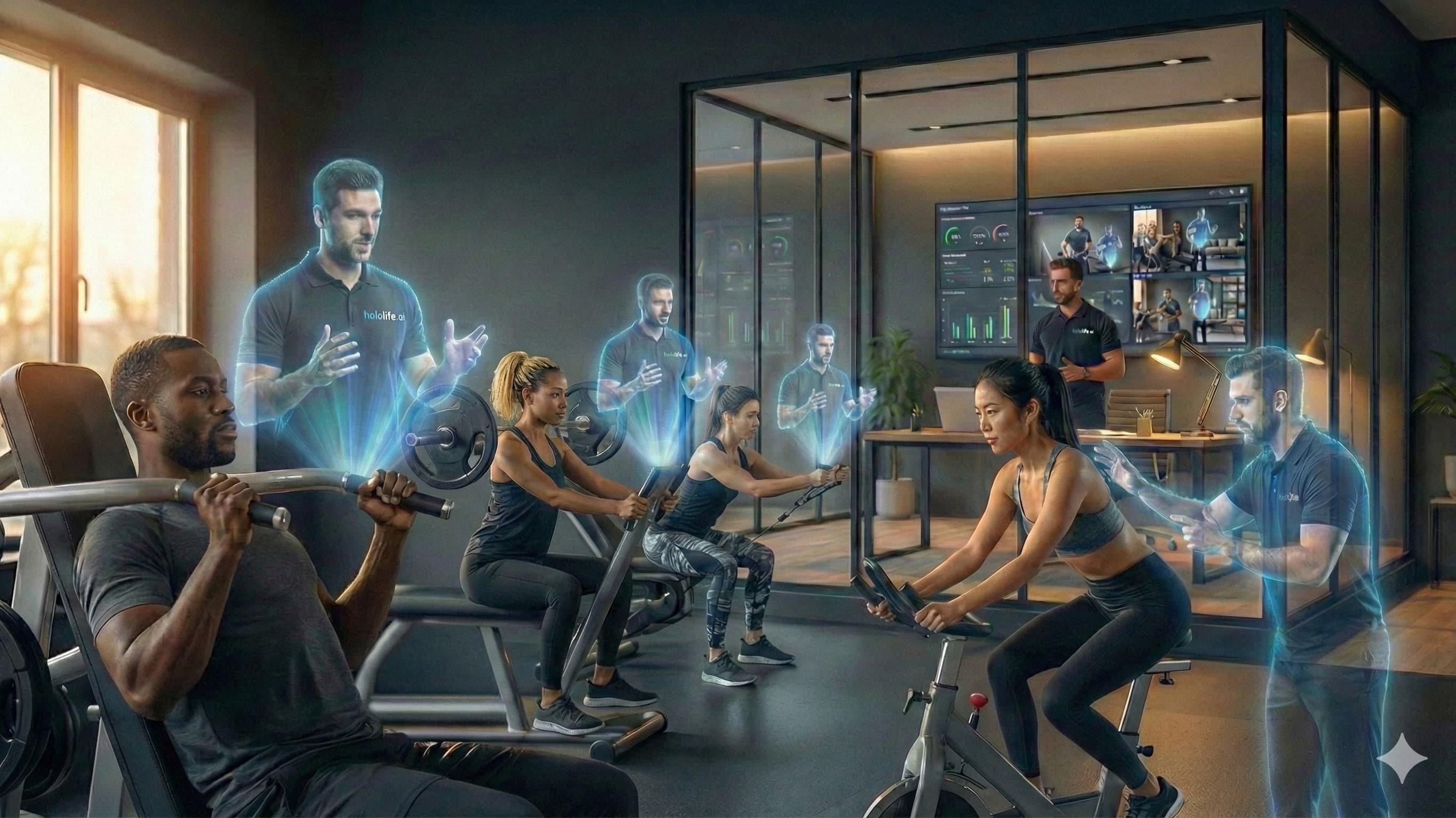 Personal trainer working with client in modern gym