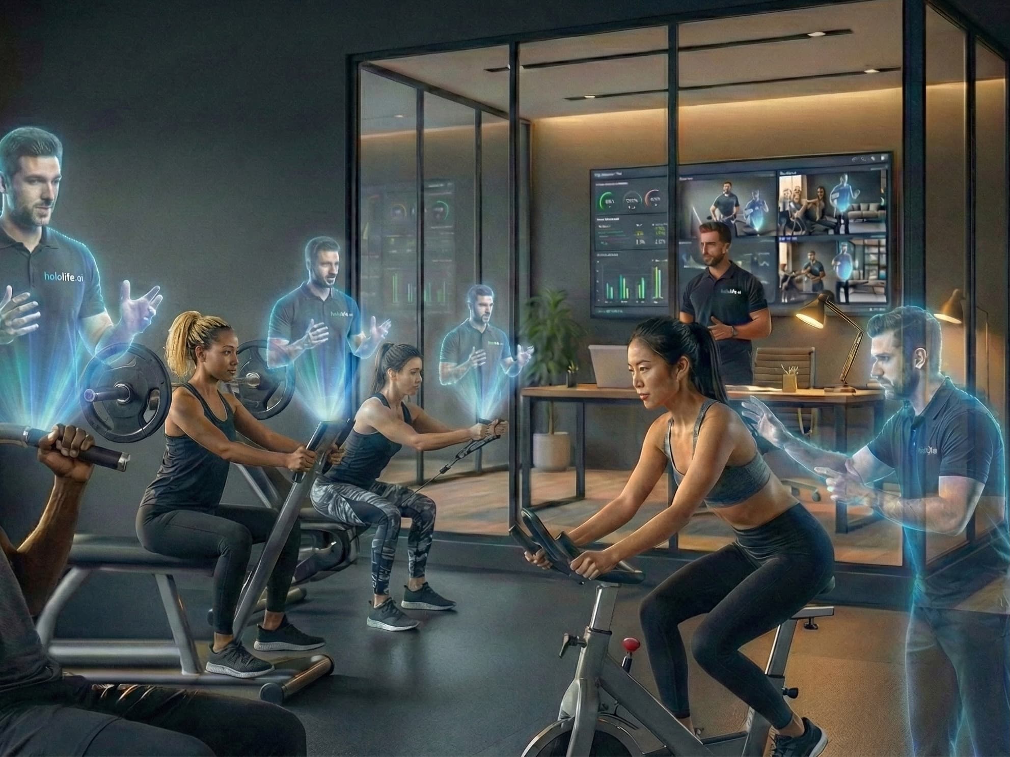 Personal trainer working with client in modern gym