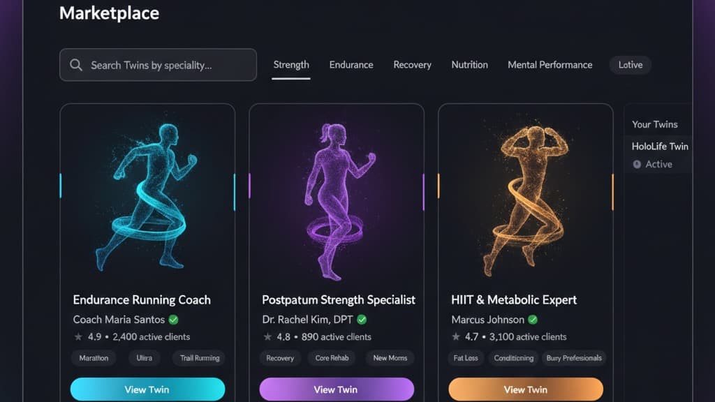 Hololife Marketplace showing Digital Twins available to license