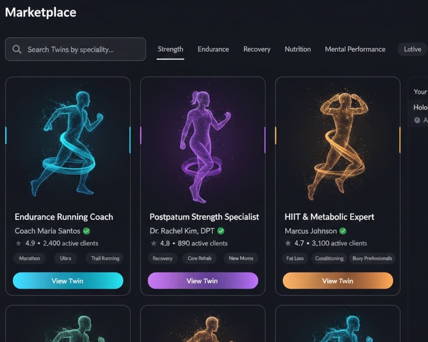 Hololife Marketplace showing Digital Twins available to license